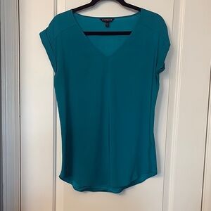 Express Women's Teal V-Neck Top